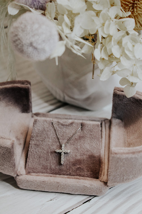 .25CTW Lab Grown Diamond Cross Necklace- 14k White Gold