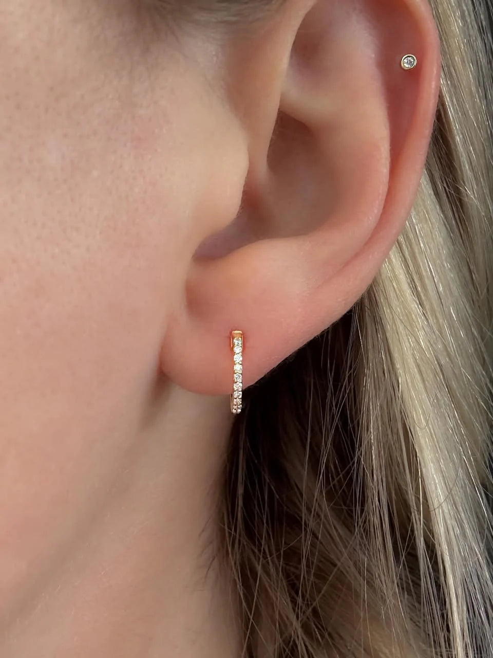 Mini Huggies- 14K and Diamonds- 10.5MM