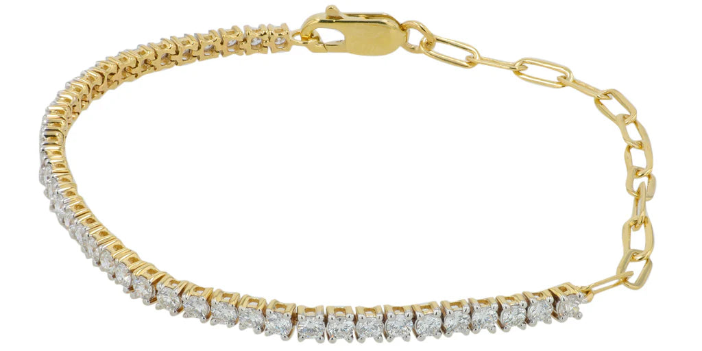 2 CTW Lab Grown Diamond Tennis & Paperclip Chain Bracelet – 14K Gold